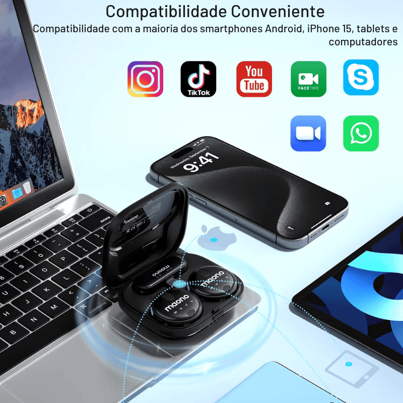 MAONO - Microfone Lavalier Sem Fio: Redução de Ruído, Compatível com iPhone 15, Android e Ideal para TikTok, Streaming e Vlogs