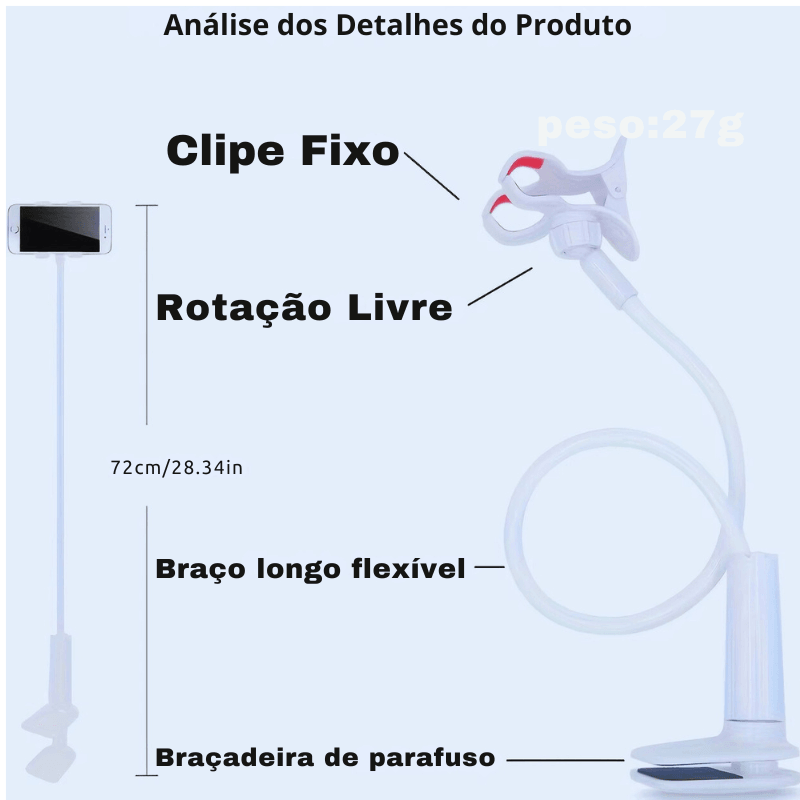 Transforme sua Experiência de Uso com o Suporte Flexível para Celular: O Braço Longo e Ajustável Perfeito para Relaxar e Criar!