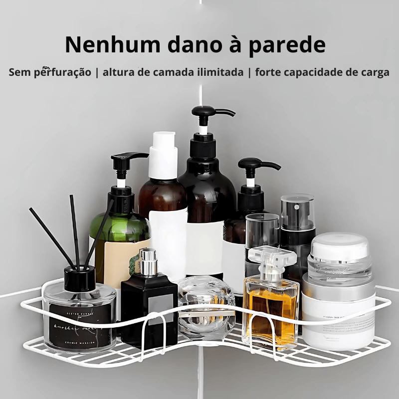 Organização com Estilo: Prateleira de Canto Reforçada em Metal para Cozinha e Banheiro – Durabilidade e Funcionalidade em Um Só Produto!"