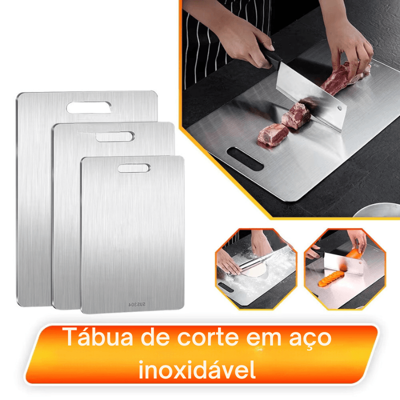 Transforme sua Cozinha com a Tábua de Corte Dupla Face em Aço Inoxidável 316: Ideal para Cortar, Amassar e Cozinhar com Estilo