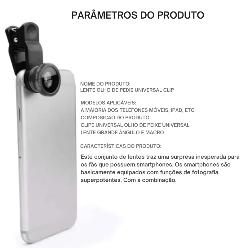 Transforme Sua Fotografia com o Conjunto 3 em 1: Lente Olho de Peixe, Grande Angular e Macro