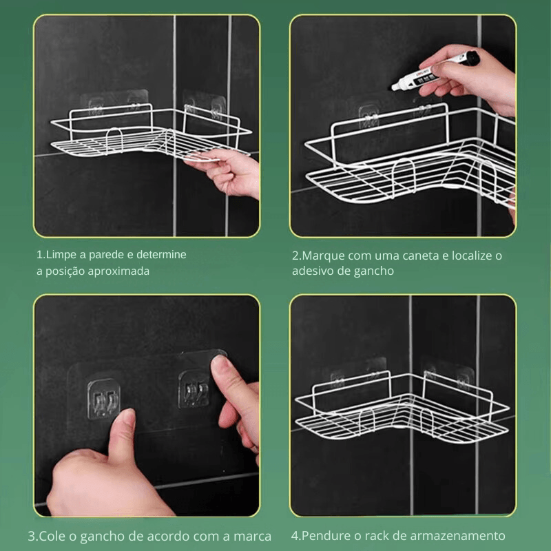 Organização com Estilo: Prateleira de Canto Reforçada em Metal para Cozinha e Banheiro – Durabilidade e Funcionalidade em Um Só Produto!"