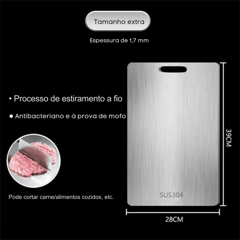 Transforme sua Cozinha com a Tábua de Corte Dupla Face em Aço Inoxidável 316: Ideal para Cortar, Amassar e Cozinhar com Estilo