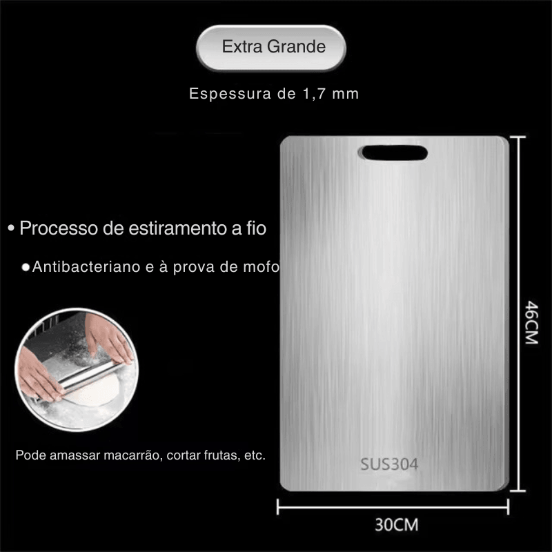 Transforme sua Cozinha com a Tábua de Corte Dupla Face em Aço Inoxidável 316: Ideal para Cortar, Amassar e Cozinhar com Estilo