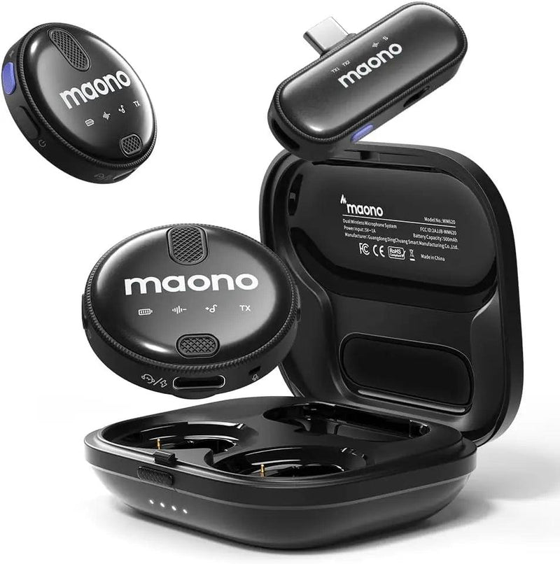 MAONO - Microfone Lavalier Sem Fio: Redução de Ruído, Compatível com iPhone 15, Android e Ideal para TikTok, Streaming e Vlogs